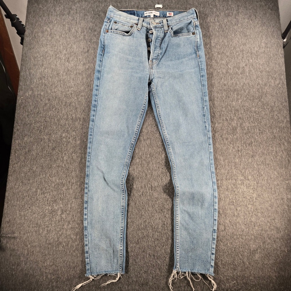 RE/DONE Originals High Rise Ankle Crop Jeans Womens 25 Light Wash Raw‎ Hem